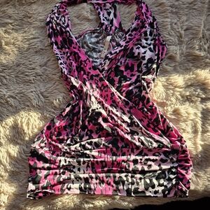 Y2k Club Pink Leopard Print Women's Top